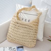 Women's Medium Straw Solid Color Vacation Beach Weave Square Zipper Straw Bag sku image 1