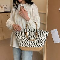 Women's Large Braid Color Block Vacation Beach Weave Open Tote Bag main image 2