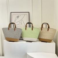 Women's Large Braid Color Block Vacation Beach Weave Open Tote Bag main image 1