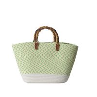 Women's Large Braid Color Block Vacation Beach Weave Open Tote Bag main image 4