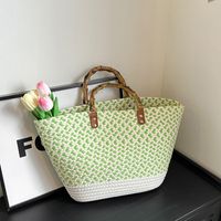 Women's Large Braid Color Block Vacation Beach Weave Open Tote Bag sku image 2