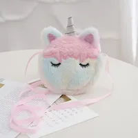 Women's Medium Plush Unicorn Cute Zipper Coin Purse sku image 2