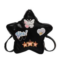Women's Medium Pu Leather Letter Star Butterfly Streetwear Zipper Fashion Backpack sku image 1