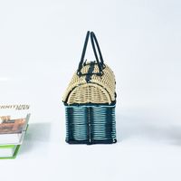 Women's Medium Straw Color Block Vacation Weave Flip Cover Handbag main image 2