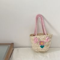 Women's Small Straw Flower Cute Weave Bucket Open Straw Bag sku image 1
