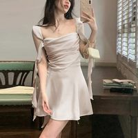 Women's Regular Dress Sexy Boat Neck Ribbon Sleeveless Solid Color Above Knee Holiday Date main image 4