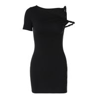 Women's Sheath Dress Sexy Oblique Collar Short Sleeve Solid Color Above Knee Holiday Daily main image 2