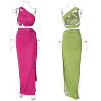 Daily Beach Date Women's Sexy Solid Color Spandex Polyester Pleated Skirt Sets Skirt Sets main image 5