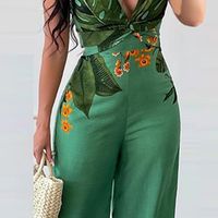 Women's Sleeveless Bodysuits Printing Streetwear Leaves Flower main image 2