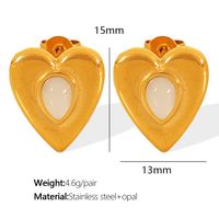 Titanium Steel 18K Gold Plated Elegant Classic Style Inlay Heart Shape Opal Earrings Necklace sku image 1