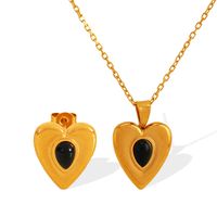 Titanium Steel 18K Gold Plated Elegant Classic Style Inlay Heart Shape Opal Earrings Necklace main image 10