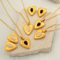 Titanium Steel 18K Gold Plated Elegant Classic Style Inlay Heart Shape Opal Earrings Necklace main image 1