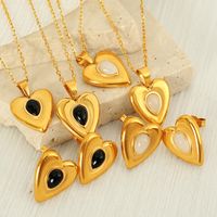 Titanium Steel 18K Gold Plated Elegant Classic Style Inlay Heart Shape Opal Earrings Necklace main image 8
