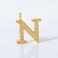 1 Piece 12*10mm Titanium Steel Zircon 18K Gold Plated Letter Pendant sku image 14