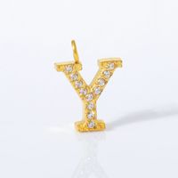 1 Piece 12*10mm Titanium Steel Zircon 18K Gold Plated Letter Pendant sku image 24