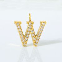 1 Piece 12*10mm Titanium Steel Zircon 18K Gold Plated Letter Pendant sku image 26