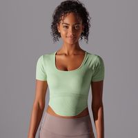 Simple Style Solid Color Nylon Spandex Round Neck Active Tops T-shirt main image 5