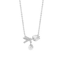 Jade Sterling Silver Elegant Simple Style Plating Flower Pendant Necklace main image 4
