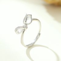Sterling Silver Elegant Simple Style Plating Floral Zircon Adjustable Ring sku image 1