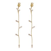 1 Pair Lady Floral Plating Brass Zircon Gold Plated Drop Earrings sku image 1