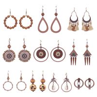 1 Pair Retro Simple Style Triangle Water Droplets Wood Iron Drop Earrings main image 1
