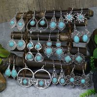 1 Pair Retro Water Droplets Plating Alloy Turquoise Drop Earrings main image 1