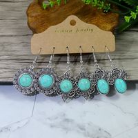 1 Pair Retro Simple Style Geometric Plating Alloy Turquoise Drop Earrings main image 4