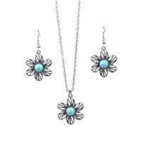 Retro Flower Alloy Turquoise Wholesale Jewelry Set sku image 4