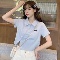 Women's T-shirt Short Sleeve T-Shirts Patchwork Button Simple Style Solid Color main image 5