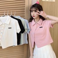 Women's T-shirt Short Sleeve T-Shirts Patchwork Button Simple Style Solid Color main image 3