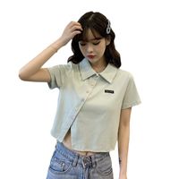 Women's T-shirt Short Sleeve T-Shirts Patchwork Button Simple Style Solid Color main image 2