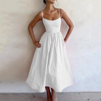 Women's Strap Dress Sexy Strap Pleated Sleeveless Solid Color Midi Dress Holiday Daily main image 2