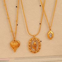 304 Stainless Steel Titanium Steel 18K Gold Plated Casual Retro Hollow Out Inlay Heart Shape Tulip Zircon Pendant Necklace main image 7