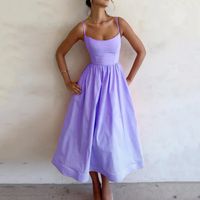 Women's Strap Dress Sexy Strap Pleated Sleeveless Solid Color Midi Dress Holiday Daily main image 3