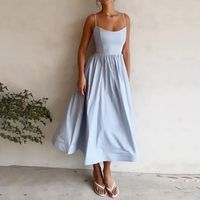 Women's Strap Dress Sexy Strap Pleated Sleeveless Solid Color Midi Dress Holiday Daily main image 5