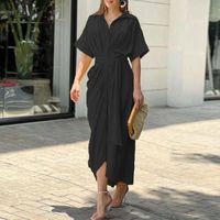 Women's Sheath Dress Elegant V Neck Button Short Sleeve Solid Color Midi Dress Holiday Daily main image 3