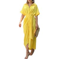Women's Sheath Dress Elegant V Neck Button Short Sleeve Solid Color Midi Dress Holiday Daily main image 2