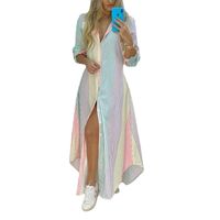 Women's Regular Dress Vacation V Neck Long Sleeve Printing Stripe Leaves Maxi Long Dress Daily Beach main image 2