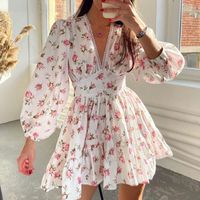 Women's Regular Dress Vacation V Neck Printing Lace Nine Points Sleeve Printing Above Knee Holiday Beach main image 2