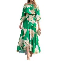Women's Regular Dress Vacation Oblique Collar Printing Bowknot Long Sleeve Printing Maxi Long Dress Holiday Beach main image 2