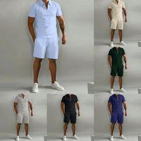 Men's Solid Color Simple Style V Neck Short Sleeve Regular Fit Men's Sets main image 1