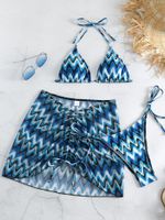 Women's Vacation Color Block Stripe 3 Pieces Set Bikinis Swimwear main image 3