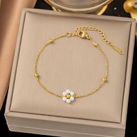 Titanium Steel Simple Style Classic Style Inlay Flower Pearl Bracelets Necklace sku image 1
