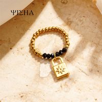 Titanium Steel Gold Plated Simple Style Classic Style Beaded Plating Solid Color Rings main image 5