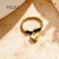 Titanium Steel Gold Plated Simple Style Classic Style Beaded Plating Solid Color Rings sku image 5