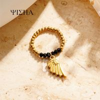 Titanium Steel Gold Plated Simple Style Classic Style Beaded Plating Solid Color Rings sku image 3