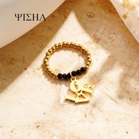 Titanium Steel Gold Plated Simple Style Classic Style Beaded Plating Solid Color Rings sku image 2