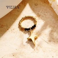 Titanium Steel Gold Plated Simple Style Classic Style Beaded Plating Solid Color Rings sku image 4