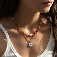 Simple Style Classic Style Flower Seed Bead Titanium Steel Beaded Plating Women's Layered Necklaces main image 1
