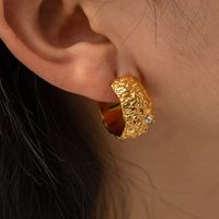 1 Pair IG Style Simple Style C Shape Plating Inlay 316 Stainless Steel  Rhinestones 18K Gold Plated Ear Studs main image 4